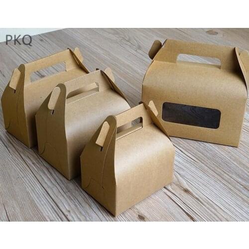 20pcs Clear Window Cake Box Brown Kraft Paper Gift Box Craft Cupcake Packaging Box with handle Cookie/Muffin Packing Boxes