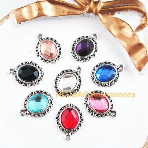 8 New Oval Charms Tibetan Silver Tone Retro Mixed Crystal Pendants 22x32mm