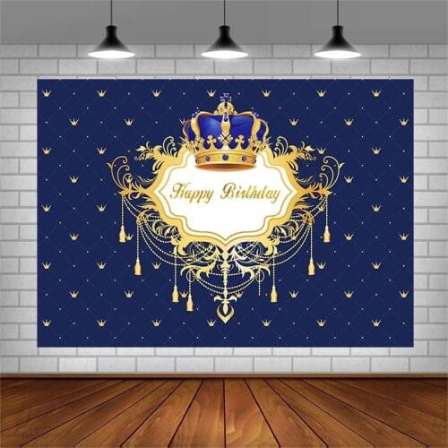 Avezano Photography Backgrounds Happy Birthday Party Banner Golden Crown Backdrops For Photo Studio Photocall Photozone Decor