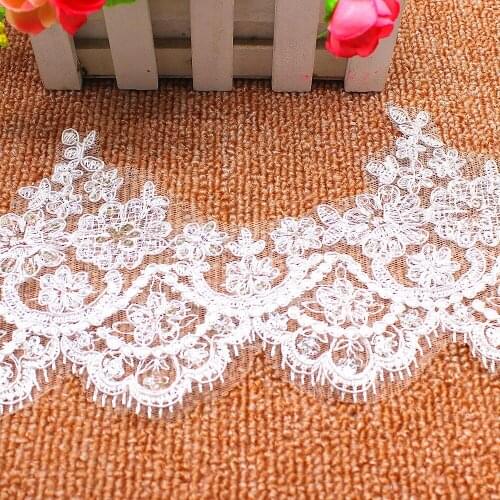 YACKALASI 5 Yards/Lot Sequined Wedding Lace Scalloped Border Gorgeous White Bride Dress Sashes Appliqued Sewing Trims 13CM