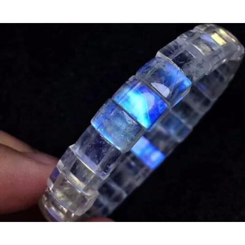 Natural Moonstone Bracelets Women Men Strong Blue Lights Stretch Healing Crystal Rectangle Bead Bracelet 11mm 12mm 13mm AAAAA
