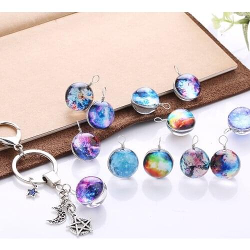 Fresh Style Alloy Keychain Chic Starry Sky Crystal Glass Ball Star Moon Key Chains For Book Bags/Home Keys Decor Crafts