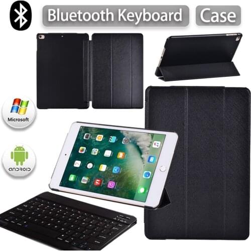 For Apple IPad Mini 1 /2 /3 /4 /5 PU Leather Smart Sleep Wake Flip Tri-fold Tablet Folding Stand Cover Case + Bluetooth Keyboard