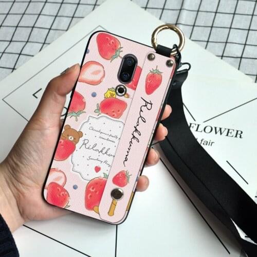 Fruit Soft TPU Wrist Strap Case For Meizu 15 Lite M15 16 th Plus 16X 16XS 16T Relief Holder Lanyard Cover For Meizu 17 16S Pro