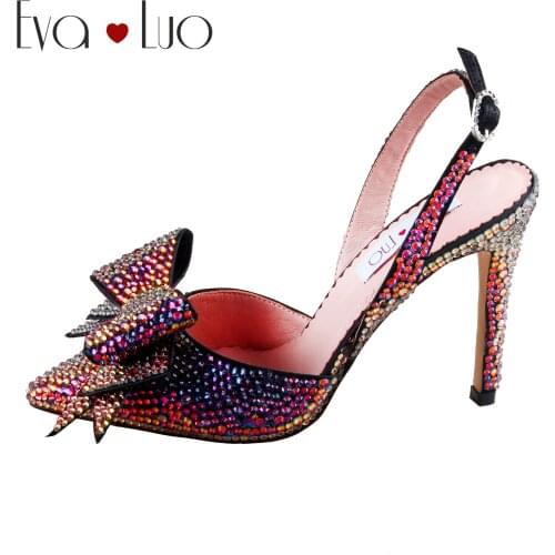 CHS1158 Custom Handmade Multicolor Crystal SlingBacks Dress Pumps Big Size High Heel Women Shoes Bridal Wedding Shoes