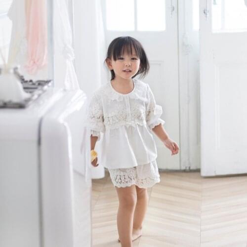 Children Girls Lolita Pajama Sets Lace Embroidered Tops+Shorts.Vintage Toddler Kid Lace Pyjamas set Courtly Style Kid Loungewear