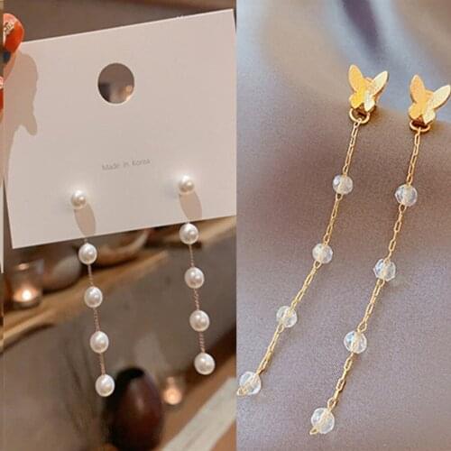 Long Golden Tassel Butterfly Drop Earrings Silver Color 2021 Fashion Hanging Women Earring Summer Jewelry Girls Party Gift