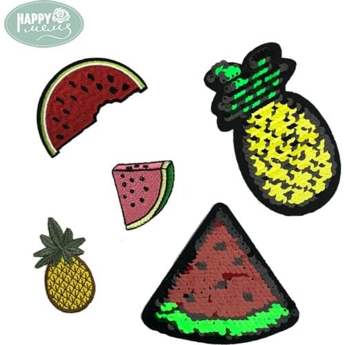Happymems 5 Different Style Fruit Watermelon And Pineapple Embroidery Iron On Patches For DIY Sequin Patches