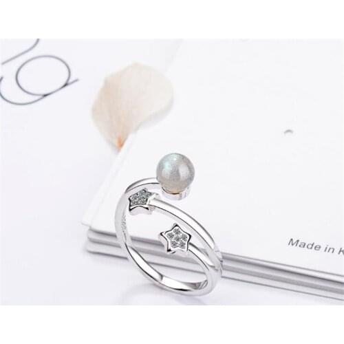 Personality Flash Fashion 925 Sterling Silver Jewelry Five Pointed Stars Female Strawberry Crystal Temperament Rings SR373