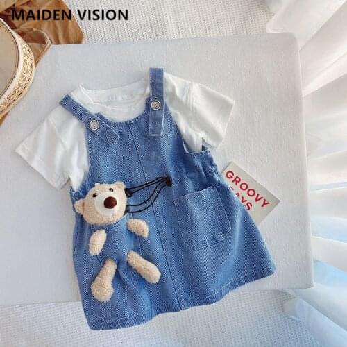 Summer New Girls Fashion 2 Pieces denim suspender skirt Suit shirt Top+Denim Dress Kids Clothes Girl Set Baby girls outfit