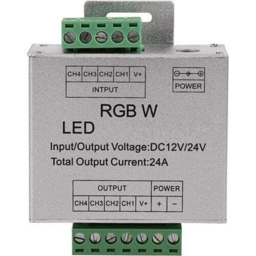 LED Strip Controller RGBW Signal Amplifier 4 Channel Output Circuit Aluminum Shell Controller Dimmer DC12-24V 24A