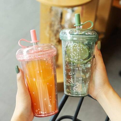 420ml Summer Rotating Straw Mug Plastic Water Cup Transparent Outdoor Portable Coffee Juice Mugs Starbucks Cup