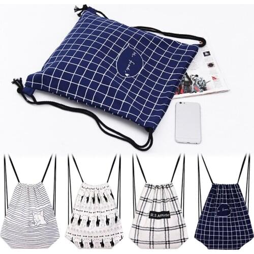 Fashion canvas backpack women backpack girl school bag drawstring canvas bag shoulder bag shoes clothes underwear storage bag