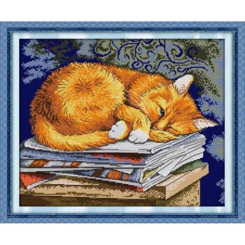 Cat Animals 14 Counted Cross Stitch Kit 11ct Printed Fabric Embroidery DIY Needlework Wall Decoration
