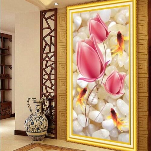 DIY Cross Stitch Kit, Needlework,Sets For Embroidery Full Cross-Stitching Cotton & Silk Thread Living Room Tulips Fishes