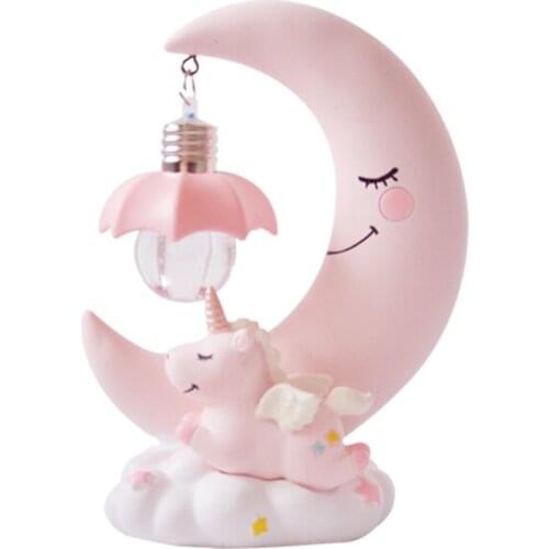 Teenage Childrens Night Lights Pink Bedroom Decorated Unicorn Shade Lamp Table Lamp Bedside Lamp Warm Tabletop Lovely Lighting