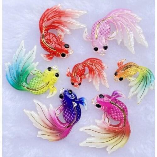 20Pcs New Acrylic Cute Goldfish With A Hole Flat Back Cabochon Scrapbooking Hair Bow Center Embellishments DIY Accessories F70
