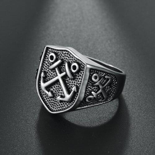 Punk Sailor Explorer 316L Stainless Steel Ring Top Quality Anchor Biker Mens Rings Mans Fashion Black Jewelry