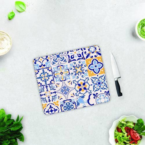 Glass Cutting Board Blue Iznik Tile design Turkish Ottoman Art Themed Glass Cutting Board Iznik Tile 29x30 cm measure