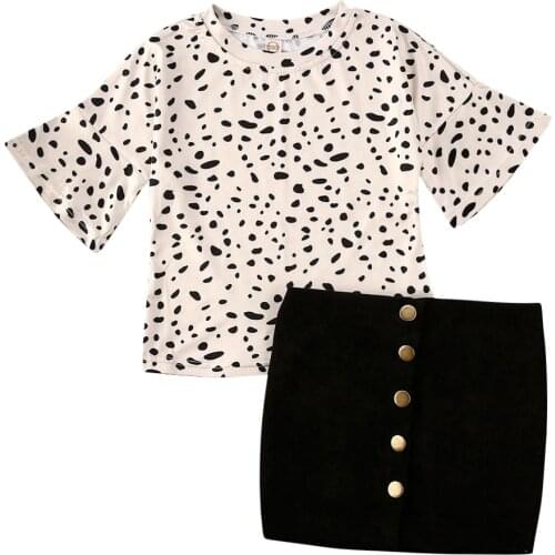 2020 Sunner Infant Baby Girl Kid Clothes Sets Leopard Print Top + Mini A-Line Skirt Outfit 2Pcs 2-7Y
