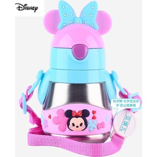 Disney Mickey Mouse Thermos Cup With Strap Childrens 304 Stainless Steel Straw cup Drinking Cups Students as a Birthday Gift