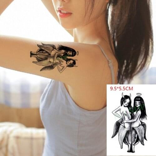 Waterproof Temporary Tattoo Sticker Angel and Demon Girl Banana Body Art Flash Tatoo Fake Tatto for Woman Men