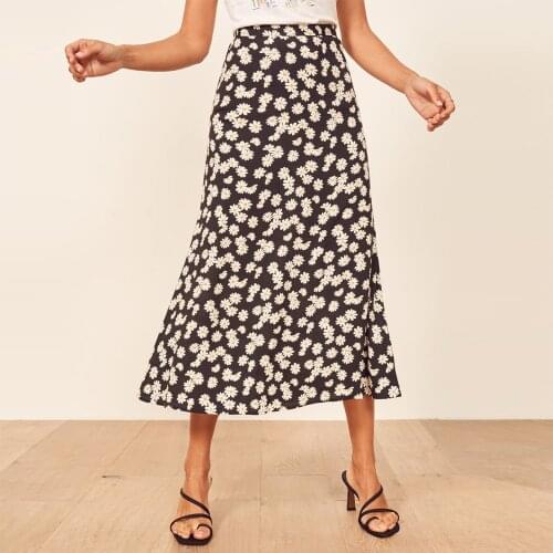 Summer Skirt 2021 Beach Vacation Casual Daisy Floral Skirt High Waist Elegant Midi Skirt Women Clothes Back Zipper Long Skirts
