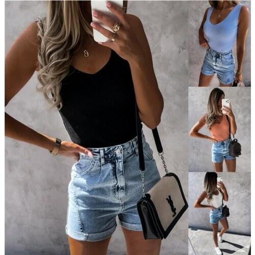 2021 New Fashion Women Summer Tank Tops Ladies Casual Sleeveless V-neck Solid Slim Fit Vest Cotton Crop Tops Tees T-Shirts