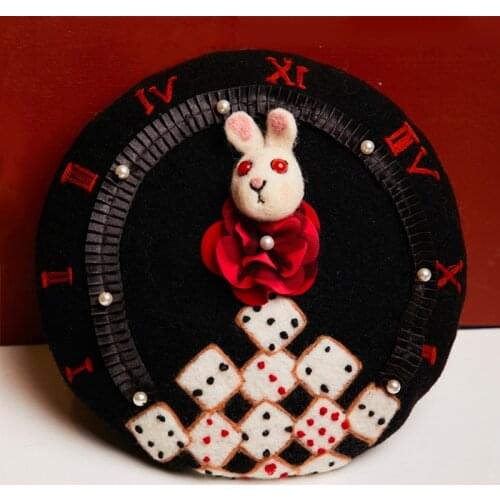 Women’s Hat Handmade Wool Felt Creative Dice Pattern Beret Novelty Rabbit Pearl Halloween Vintage Fashion Artist Hats Winter