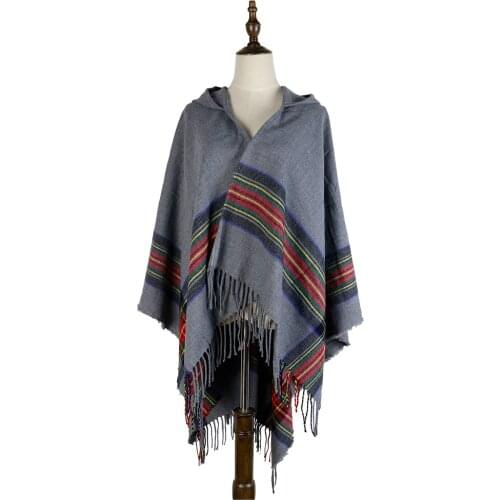 Hoody Poncho Women Winter Scarf Cashmere Shawl Amice Feminina Cape Inverno Stripes Wraps