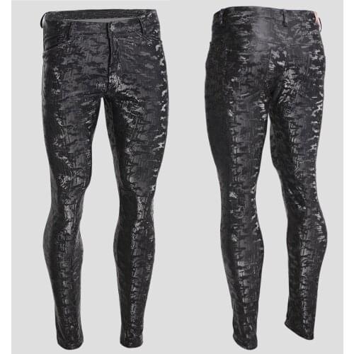 S-3XL Plus Size Camouflage Push Up Sexy Pencil Pants Thin Fleece Winter Camo Pants Men PU Leather Trousers Streetwear Pantalon