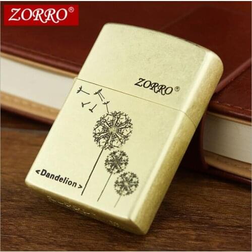 Zorro Pure Copper Kerosene Lighter Retro Windproof Wheel Ignition Refueling Gift Gasoline Lighter Golden Insert