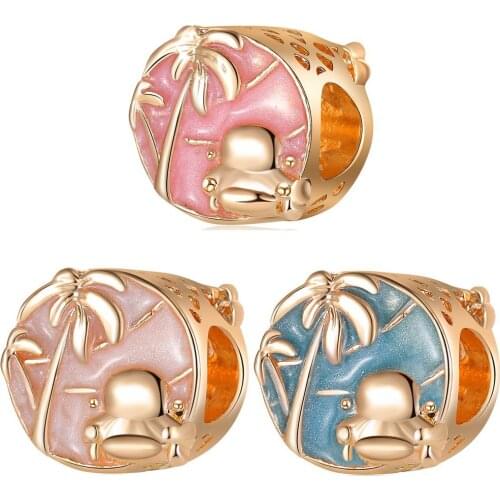 1Pcs New Cute Beach Coconut Tree Pendant DIY Beads Suitable for Original Pandora Charm Bracelet Ladies Jewelry Making Gifts