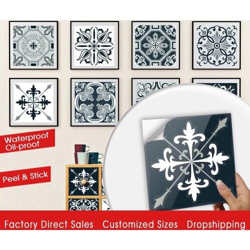 10/15/20/30cm Floral Ornament Arabesque Wall Stickers Kitchen Washbasin Decoration Hard Ceramics Wall Decals Tiles Art Wallpaper