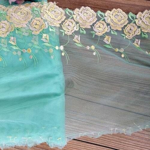 13Yards Rose Flower Light Green 20cm Wide Lace Trim Fabric for Clothing Skirt Eexy Lingerie Decorative Fabric