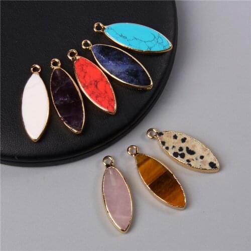 2pcs Oval Horse eye Shape Metal Natural Quartz Tiger Eye Stone Slice Necklace Earring Pendant Charm for Making DIY Women Jewelry