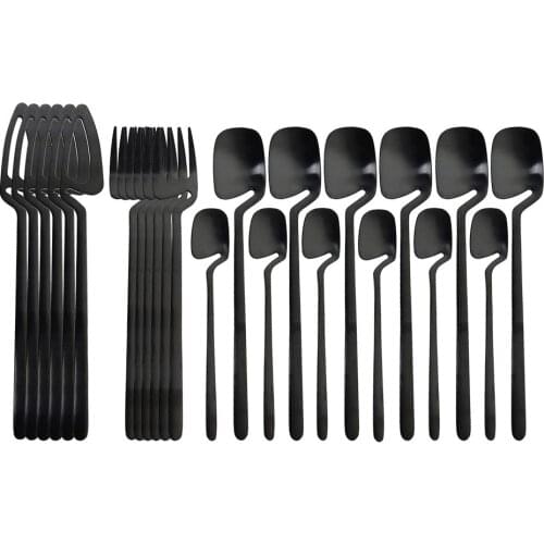 24pcs Black Cutlery Set Spoon Fork Knife Tableware Set Kitchen Decor Dinnerware Sets Ice Cream Desserts Soup Coffee Use