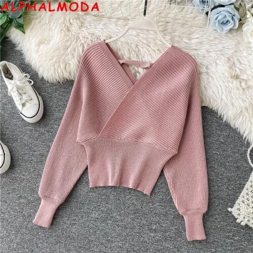 ALPHALMODA Women's V-Neck Pullovers
