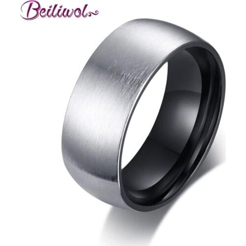 Beiliwol Rings Men Fashion Black And Silver Color Titanium Steel Matte Surface Male Jewelry Engagement Ringen Father Gift 8mm