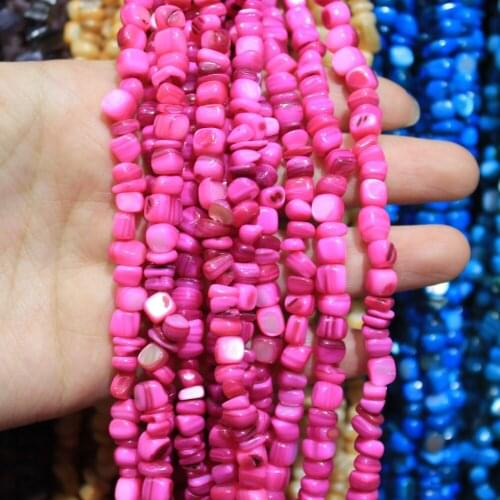 Wholesale Natural Gravel Irregular Square Dye Rose Red Shell 5-7mm Beads Stone For Jewelry Making DIY Bracelet Necklace 34