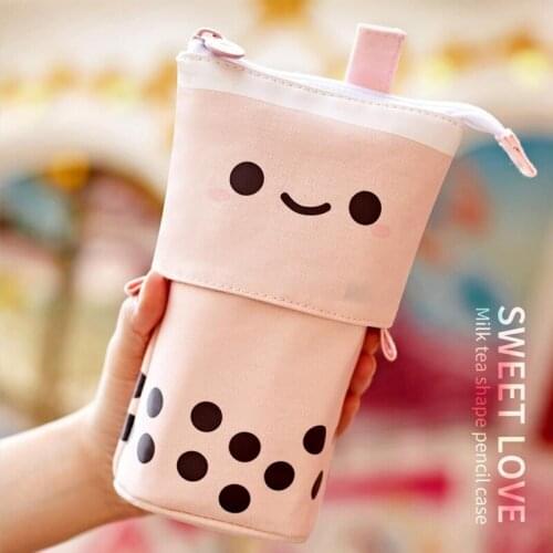 Milk Tea Pencil Case Stationery Pencil Case Retractable Canvas Pencil Case Colorful Pen Container Zipper Washnable