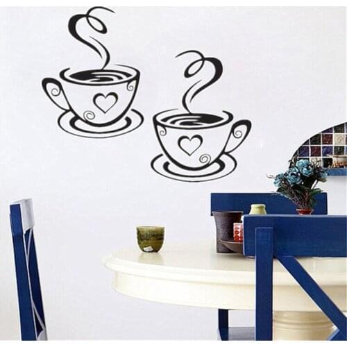 Black Coffee Cups Wall Art Stickers PVC Coffee Sticker Decal Decoration For Kitchen Cafe Restaurant DIY