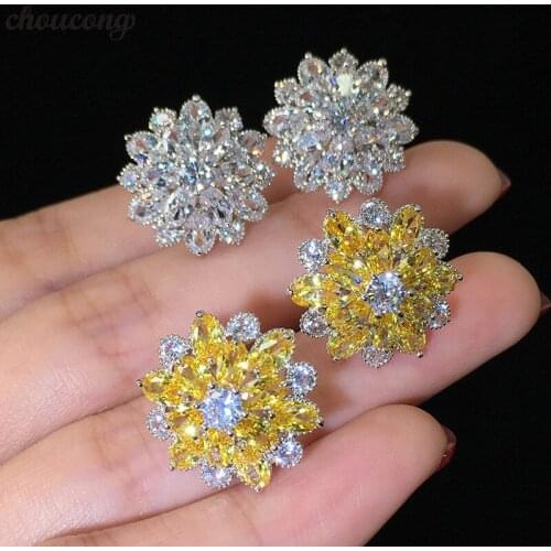 Choucong Sparkling Flower Shape earring AAAAA zircon cz 925 Sterling Silver Party Wedding Stud Earrings for women Bridal jewelry