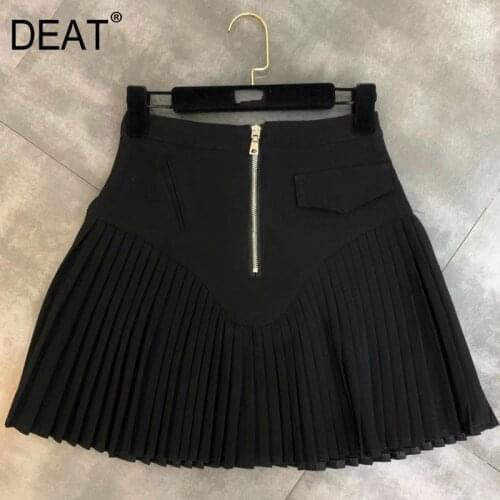 DEAT 2021 Spring Summer High Waist Black Short Mini Pleated Skirt Women MH561