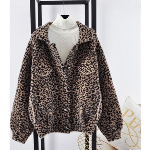 Fad Autumn Womens Leopard Velvet Coat Fur jacket female locomotive short faux fur loose coat