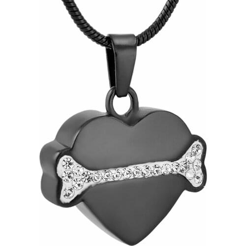 IJD9722 Crystal Shape Dog Bone Heart Memorial Jewelry Pendant Necklace,Pet Heart Funeral Casket Urn Cremation Women