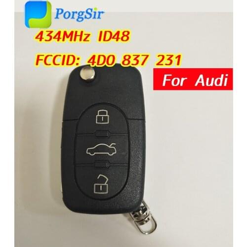 3 Button 434 MHz Flip Remote Control Key for Audi with ID48 Chip With HU66 Blade FCCID: 4D0 837 231