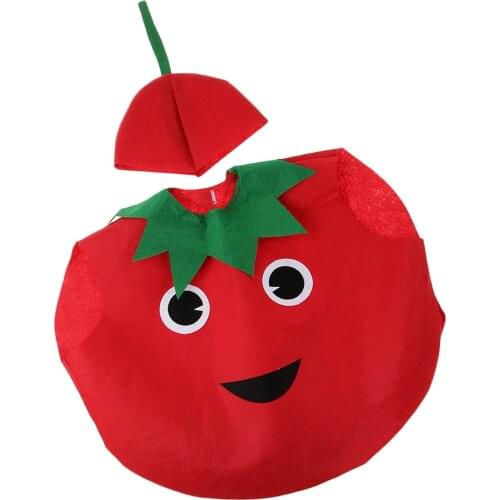 Cute Kids One-Piece Tomato Costume Non-Woven Fabric Vegetable Outfit Party Fancy Dress For Girls and Boys