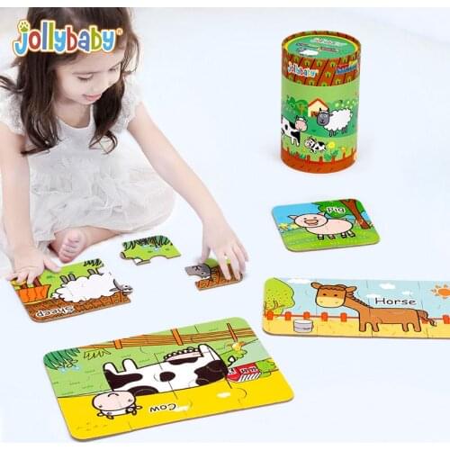 Hot New 12 Pieces Paper Puzzle Toys for Children Cartoon Animal cardboard Jigsaw Baby Educational Toy Kids Christmas Gift