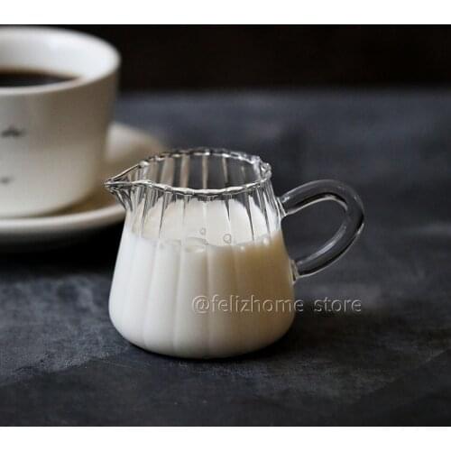 Mini Coffee Milk Creamer Pitchers with handle and Pouring Spout handmade striped glass milk cup can be microwaved